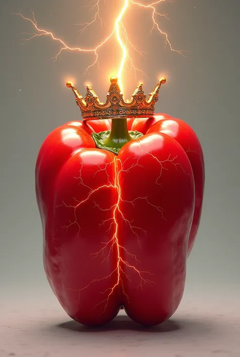 Red bell pepper with a lightning bolt in front and crown above