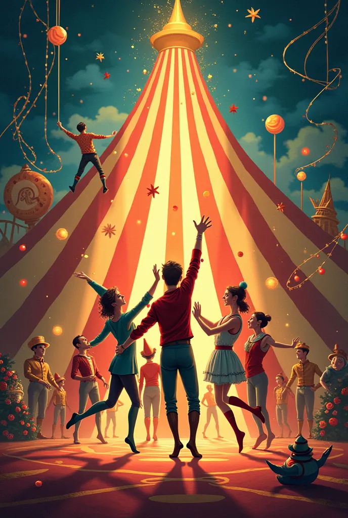 Create a back cover of a book where the setting is a circus but with nothing written 