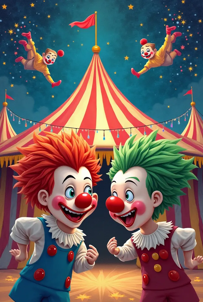 Create a back cover of a book where the setting is a circus but with nothing written make another one where there are two clowns 