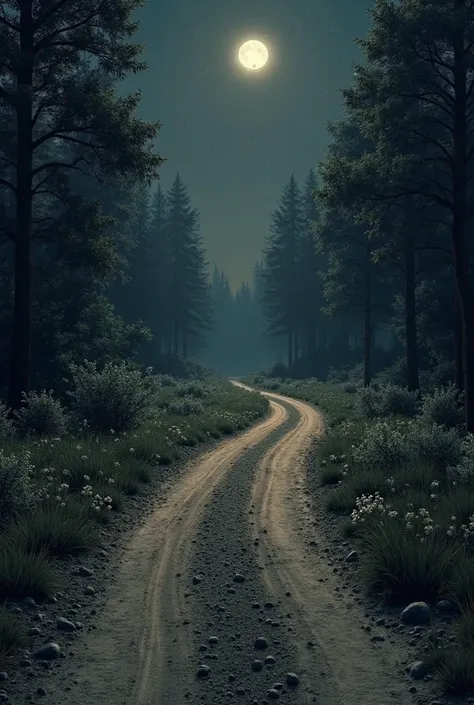 A realistic dirt road at night 
