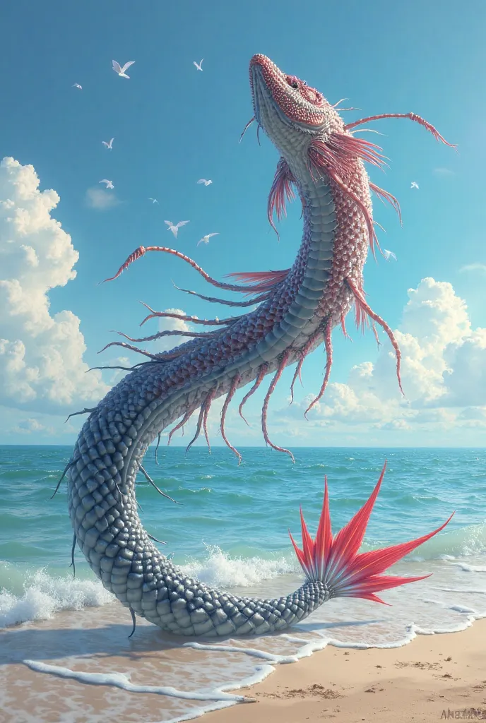 The oarfish has come up to the seashore.