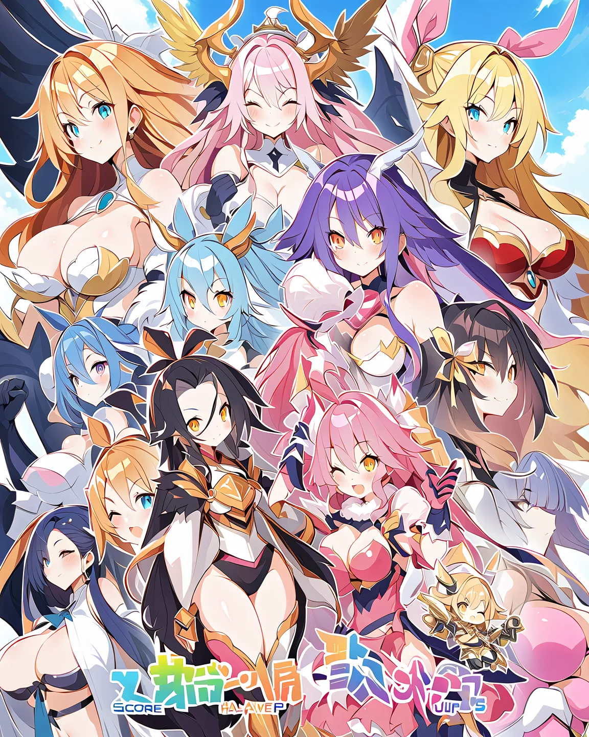 Score_9, score_8_up, score_7_up, score_6_up, source_Anime, high detailed, 3 monster girls, plus-sized, Large breasts, curvy body, paladin armor, giddy, long skirt, holding sword, posing together, smile, High detailed armor, beautiful, long hair, different ...