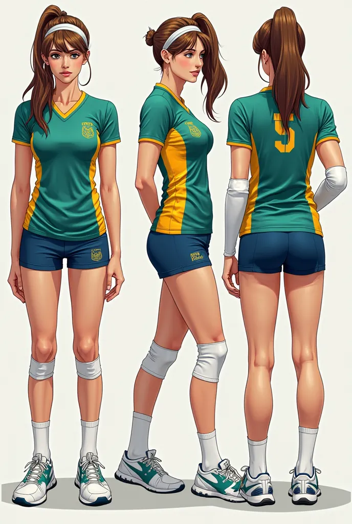 shirt options for a women's volleyball team, with the colors: green, blue, yellow and white