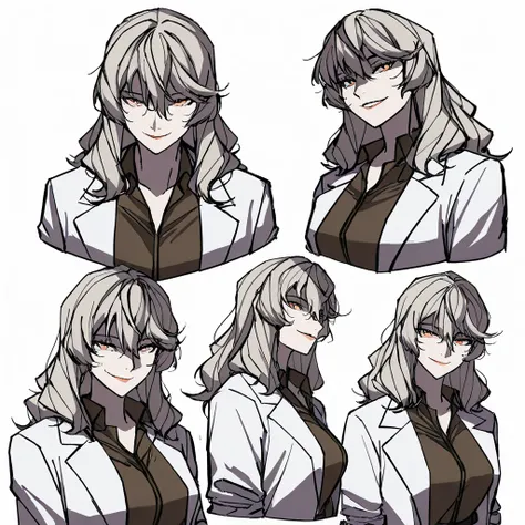 ((score_9, score_8_up, score_7_up), source_anime, tag1, tag2, quality_masterpiece, dynamic character design, female focus, adult woman, soft hazel eyes, light taupe hair, sandy hair, long hair, loose hair waves, kind looking, relaxed, undone collared shirt...