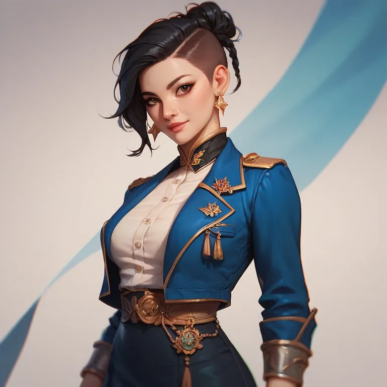 She is a slim Asian woman of average height. She has very dark brown eyes and straight black hair cut to shoulder length. She wears no jewelry of any kind. She wears the standard blue women's uniform of Saga Dealership.