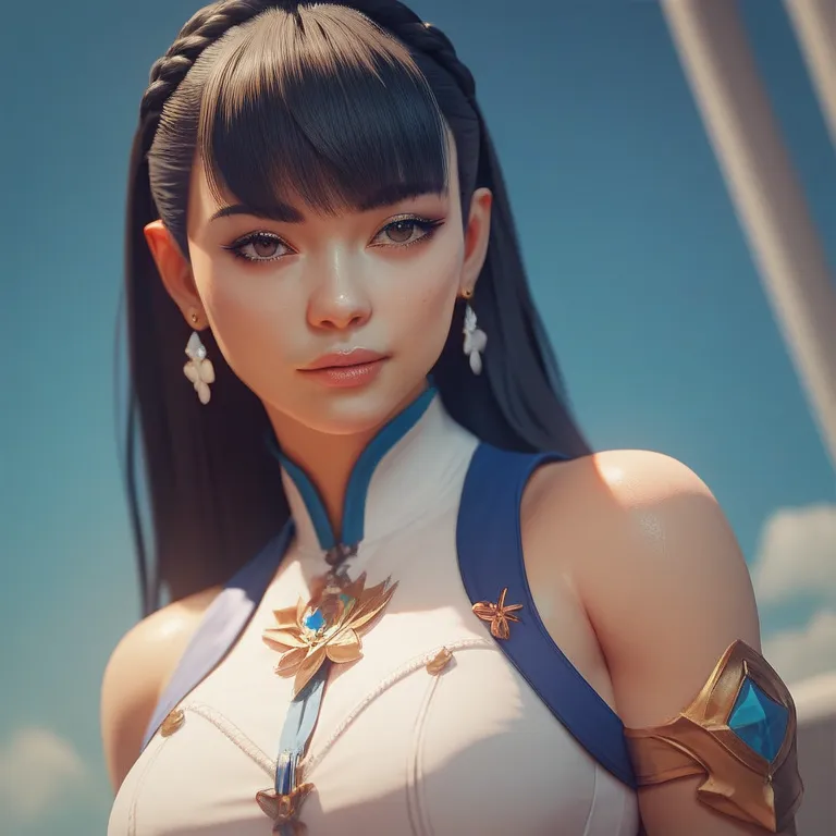 She is a slim Asian woman of average height. She has very dark brown eyes and straight black hair cut to shoulder length. She wears no jewelry of any kind. She wears the standard blue women's uniform of Saga Dealership.