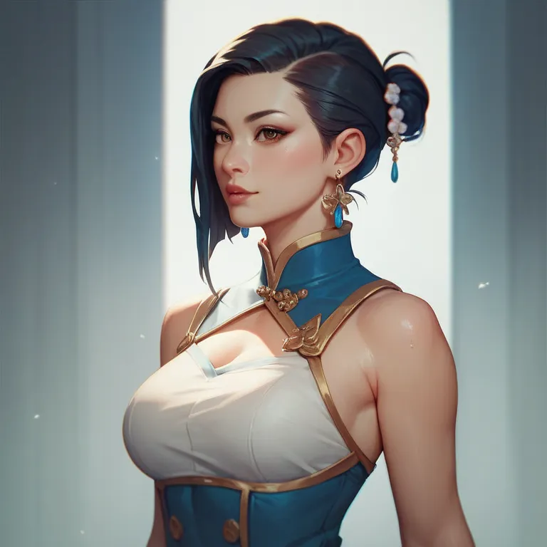 She is a slim Asian woman of average height. She has very dark brown eyes and straight black hair cut to shoulder length. She wears no jewelry of any kind. She wears the standard blue women's uniform of Saga Dealership.