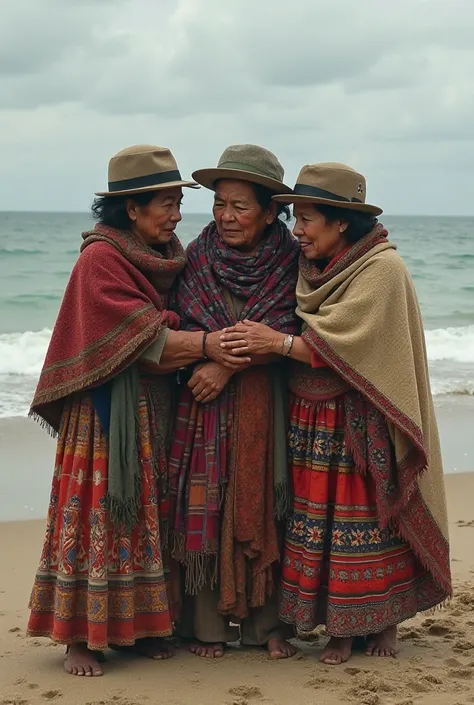 Bolivians crying on the beach (Bolivians have to look like indigenous people and Chola)