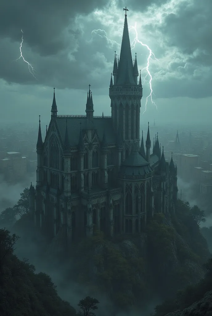 Flying over a Gothic building 