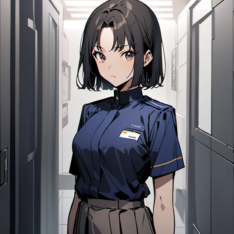 She is a slim Asian woman of average height. She has very dark brown eyes and straight black hair cut to shoulder length. She wears no jewelry of any kind. She wears the standard blue women's uniform of Saga Dealership.