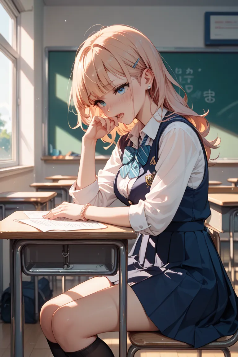 High school girl hiding and masturbating during class in the classroom。