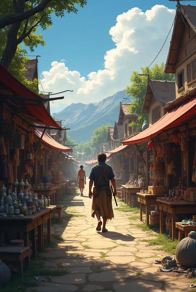 Kai enters the town through the market. It appears to be a 
small village, set up for trade between tribes. 
The market is rustic and chaotic - full of merchants from 
across Mystra selling widely different things. 
These include stalls selling strange med...