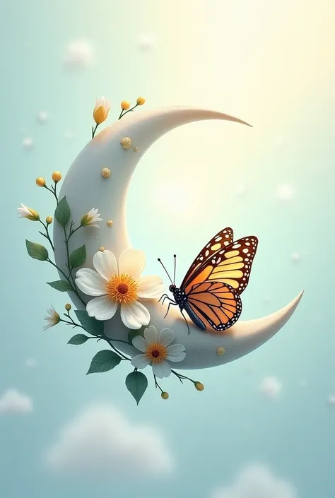 Create a nails logo showing a butterfly on a moon with a flower next to it