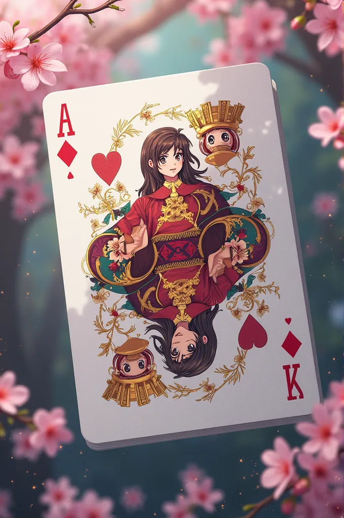 Ultra-realistic image (8k) Let's play Sueca? You can create a deck based on Sakura Card Captors? The Ace will be Sakura, The 7 will be Shaoran, the King will be Yukito, the Valet will be Tomoyo, the lady will be Meilin and the 6 will be Kero (Even worthles...