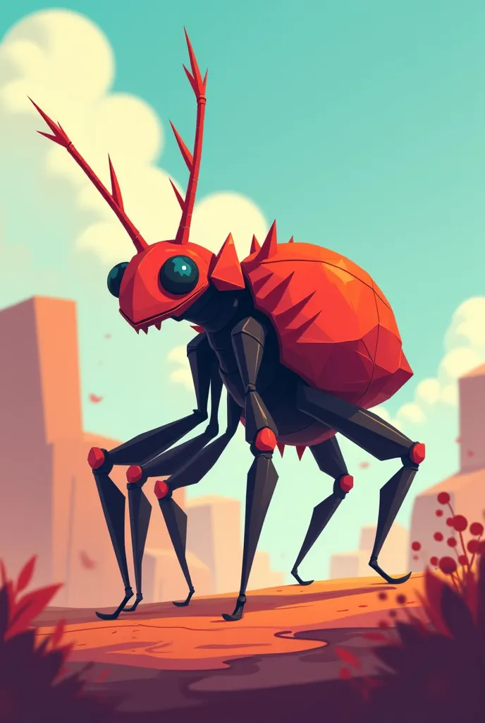 a side view of a A small round ball shaped bug-like creature resembling a mantis, in a platformer game. the art style is vector art