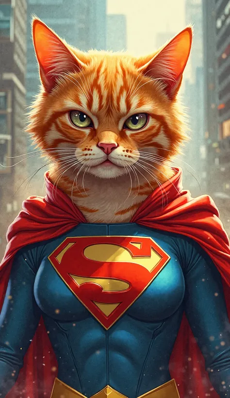 mother orange cat (outfit super girl) with an angry face