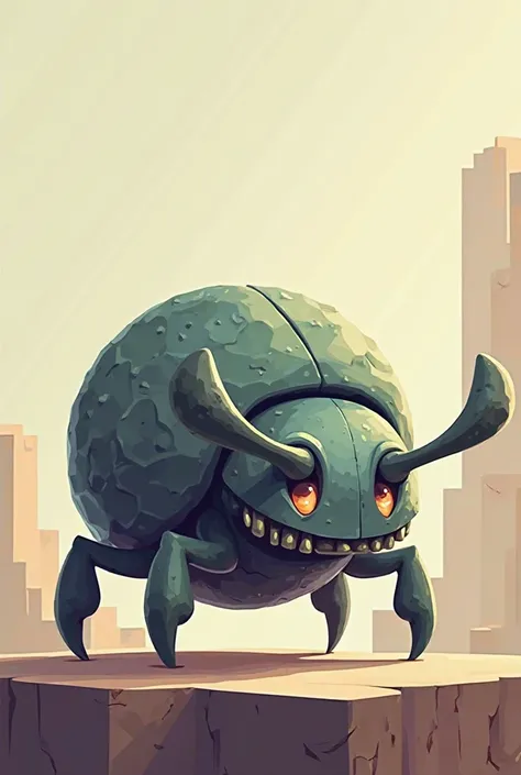 a side view of a A small round ball shaped bug-like creature with mandibles, in a platformer game. the art style is vector art