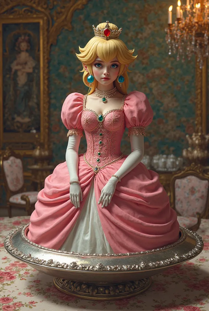 Princess peach being served on a silver platter