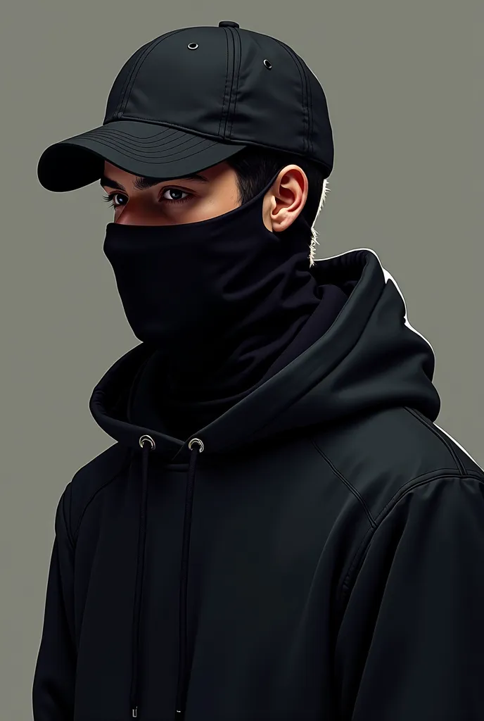 a young Algerian man wearing a black mask and a black hoodie and a mysterious black cap , vector art inspired by Adam Dario Keel, Tumblr,  digital art , hd Phone wallpaper , Phone wallpaper  hd, Phone wallpaper , style artistique épuré, artstyle anime décl...