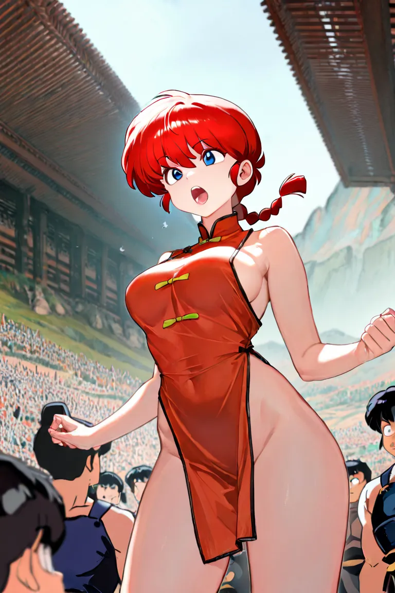 1 girl, ranma-chan, 咧Boca笑, open-mouthed armor, looking at the audience, Chinese clothing, Masterpiece, is of the best quality, High quality, It is very beautiful, high resolution,  Ultra HD, ridiculous results, actualizado, landscape, depth of field, land...