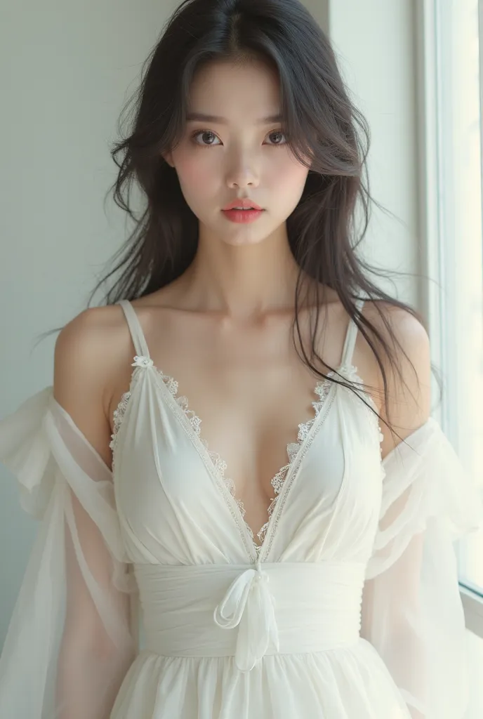 Japani hot sexy girl white dress full body 