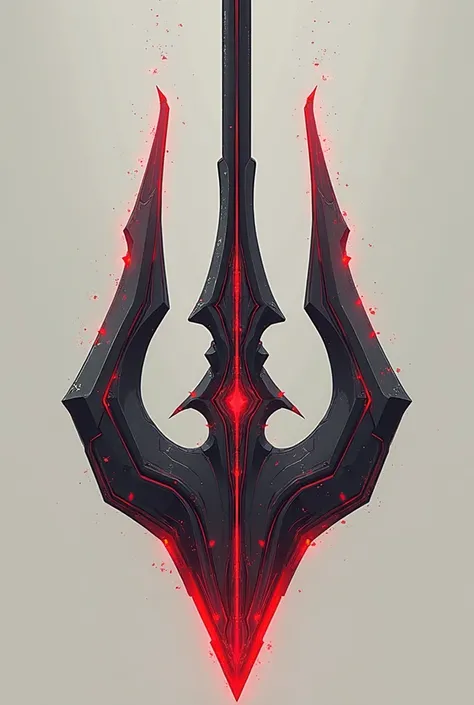 Almost realistic illustration of a black spear with a curved blade at each end with red and black lines