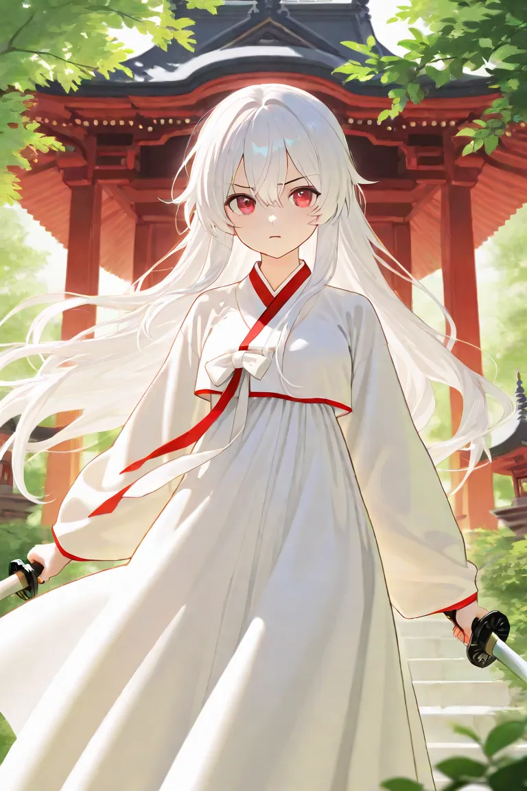 White haired girl holding a murim wuxia sword 