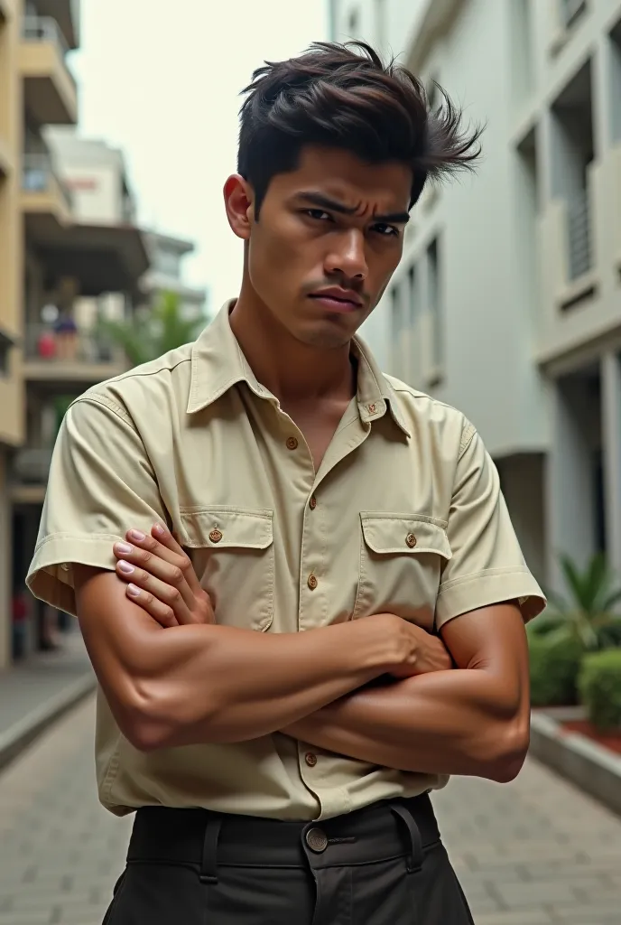 whole body picture of Paciano Penitente from El Filibusterismo is a quiet but deeply frustrated student in Manila. He is described as a young Filipino man with a strong yet weary expression, reflecting his internal struggle against oppression and injustice...