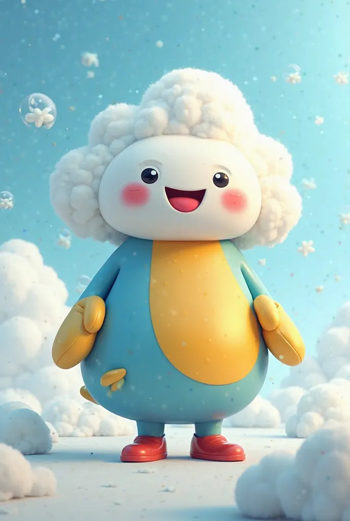 Mascot for weather bureau, featuring the colors light blue, yellow, black, red and white. Featuring a  cloud as it's head