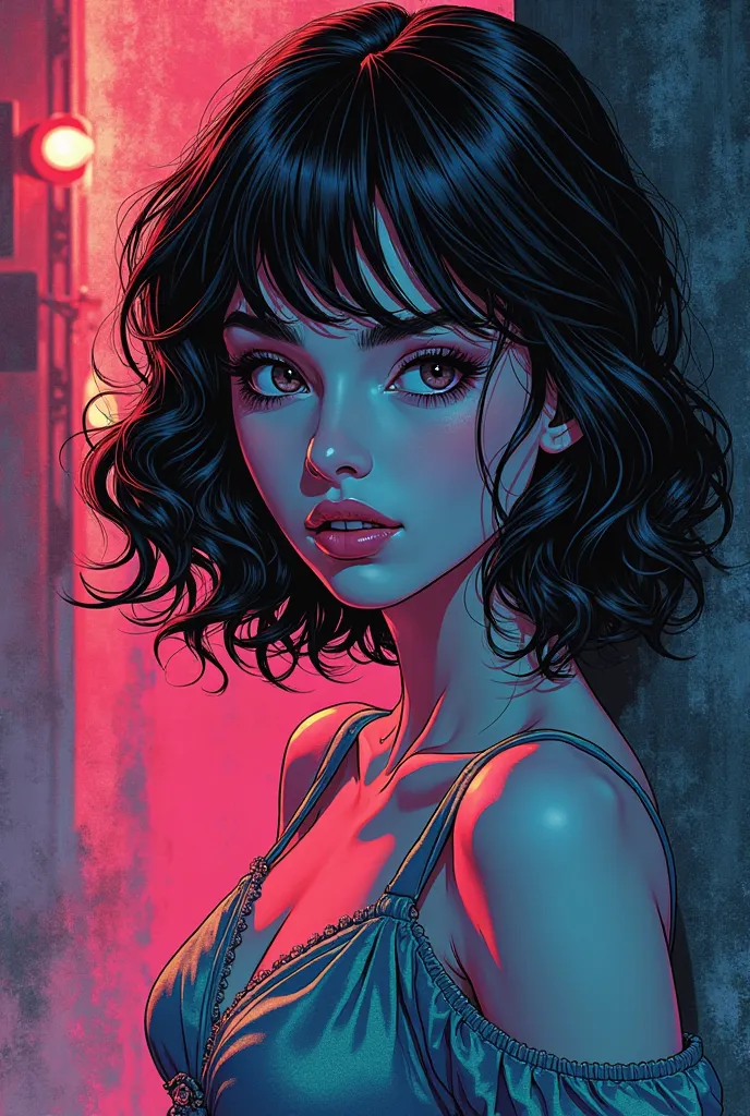 a striking illustration by Butcher Bill yand Greg Tocchini rendered in a neon vintage anime style
by butcher billy / posterized serigraph/  a woman from a romance comic cover