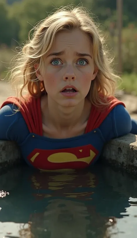 "Supergirl leans over the well, looking down with wide eyes. Her expression is a mix of frustration and disbelief. The background remains peaceful, contrasting with her moment of tension."

Aap bataiye, inme se kaunse scene ka realistic cinematic image gen...