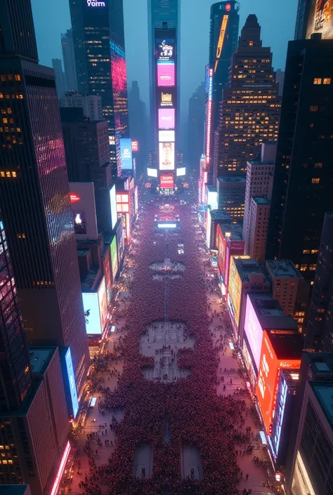 Make an Times Square scenery seen from the sky 