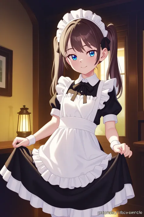 woman　Gray Hair　twin tails from above　Petite　 blue eyes　sex　maid clothes