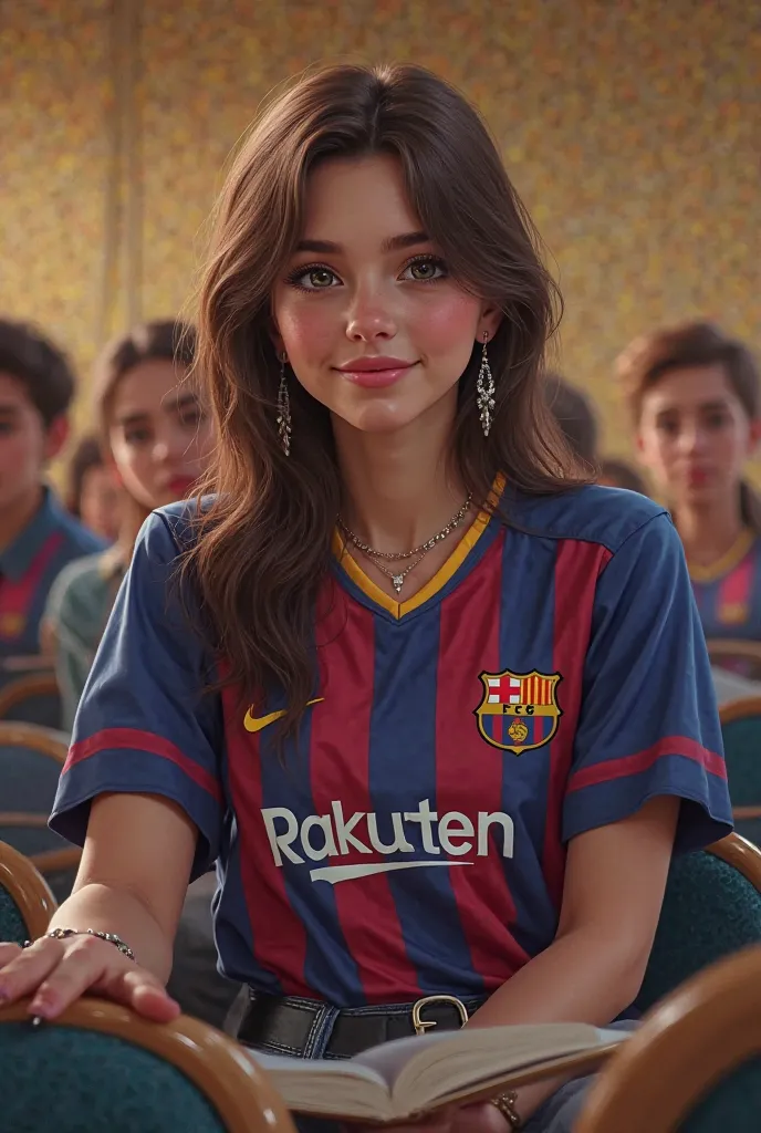 Girly's girl in the lecture wears a Barcelona shirt with the name JUFUN 