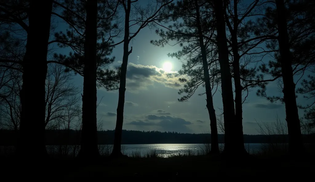 The full moon hangs in the silent sky, quietly behind the light tree limbs, affirming like fingers climbing towards the light. The space is young, magical green, carrying the breath of the night, Quietly and gently the lonely tree shadows. The wind gently ...