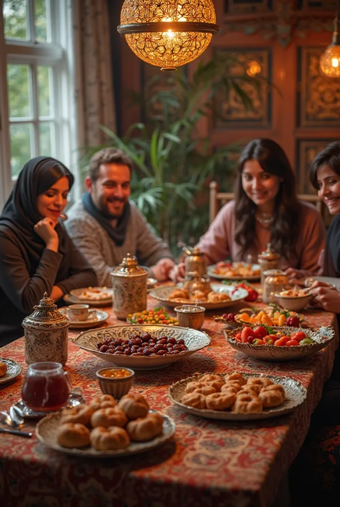 Make me a real picture of a Ramadan suhoor table in the Netherlands 