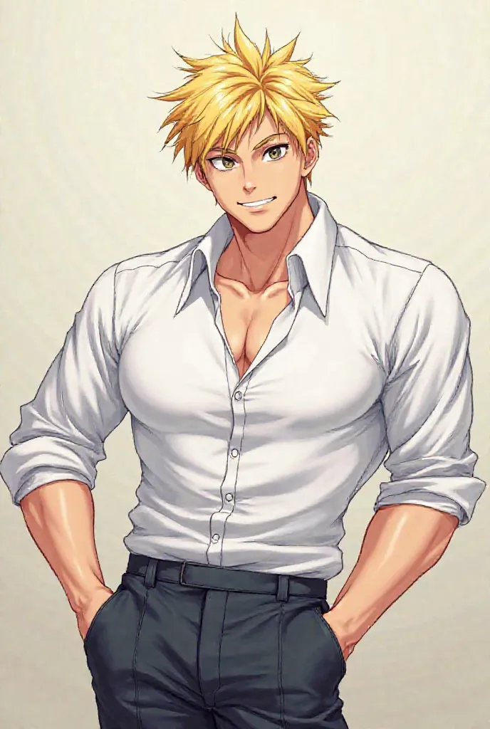 Big titted blonde anime guy is sitting teasing in Japanese school uniform