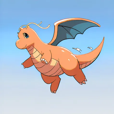 masterpiece, best quality,   Dragonite, without humans, Alone, basic, wind, sereno,  sky, blue  sky, claws, lines of motion, dynamic pose