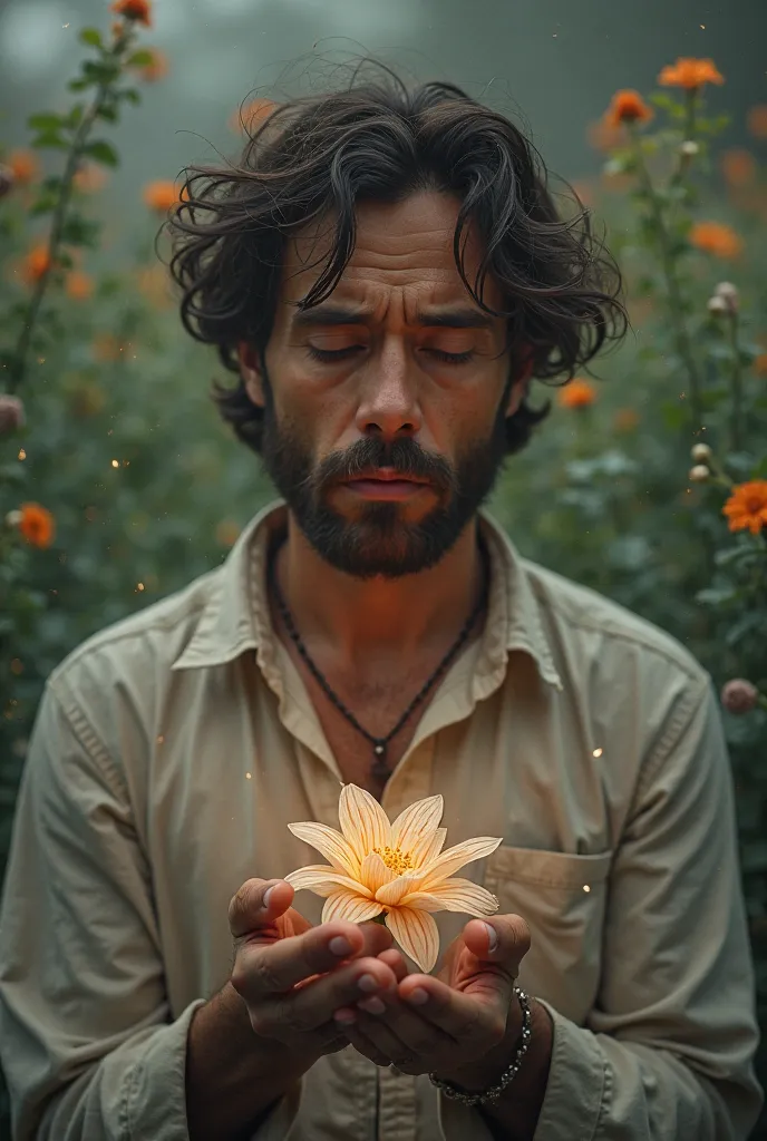 Man having a flower