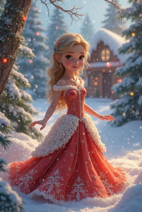 Create a Christmas image of a Disney girl