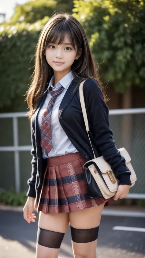 Product quality, very detailed,Kampala,(realistic, photo realistic:1.37) young beautiful Japanese female, medium height,(well-proportioned:1.4),smiling,high school girl.
Cowboy shot,(emphasis on thighs:1.4),front view.
Morning,(Street scene on way to schoo...