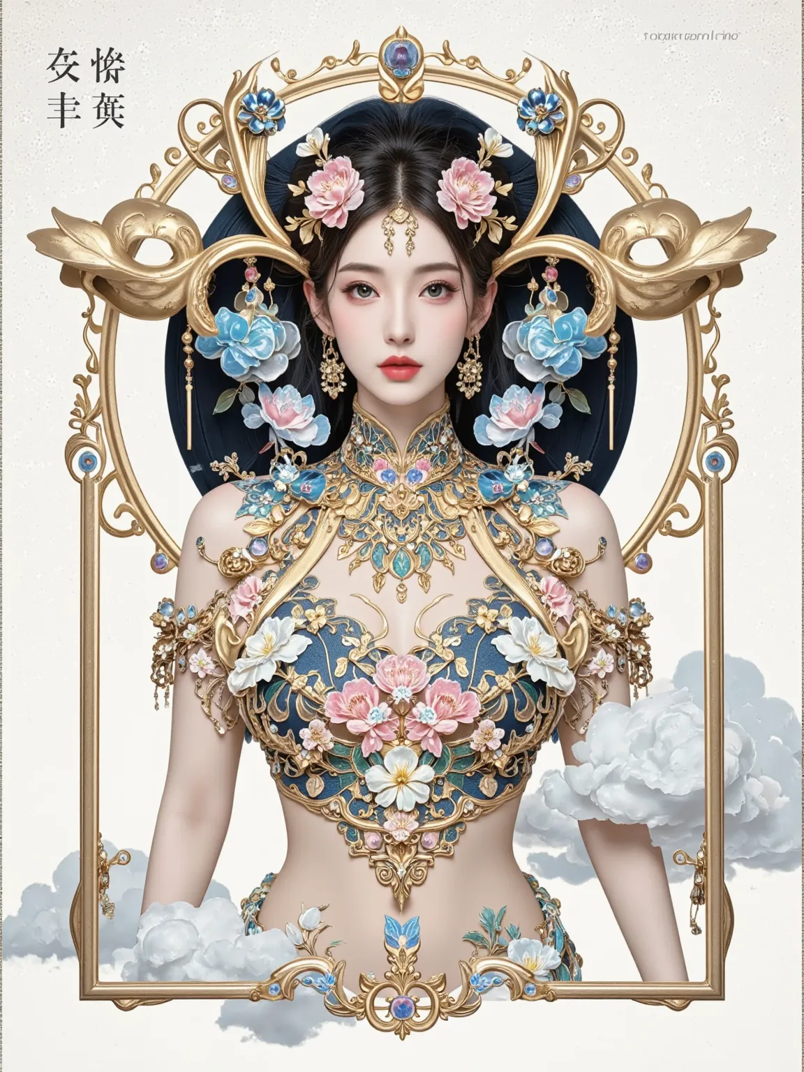 metallic color,  Hieronymus Bosch, Beautiful Scenery, Behance, Clean lines,  flat illustration , Collage Style, Like in the Meaning々Historical Elements, Gongyi Museum, Rosen Map, Flying Sky Map, Hairpins from the Northern Song Dynasty, Head ornament, All p...