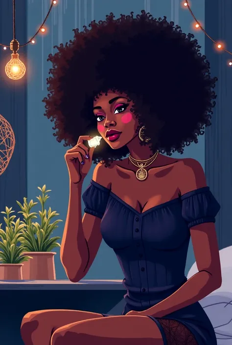 Create a pixel ART image similar to this, with the same environment and place, Equal, However, instead of being a woman, she is a black man with very large and voluminous Afro hair and completely blond 