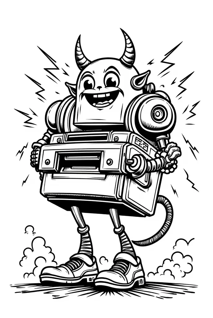 Maliciously laughing laser printer clipart simple coloring page 