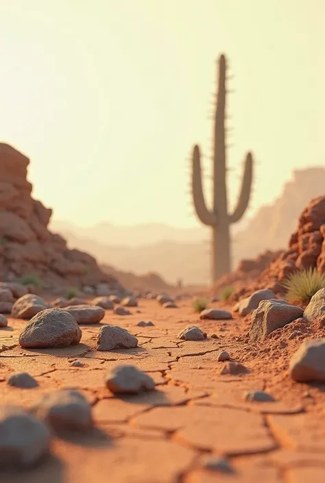 Semi-desert landscape with a maguey in the background small rocks on the ground