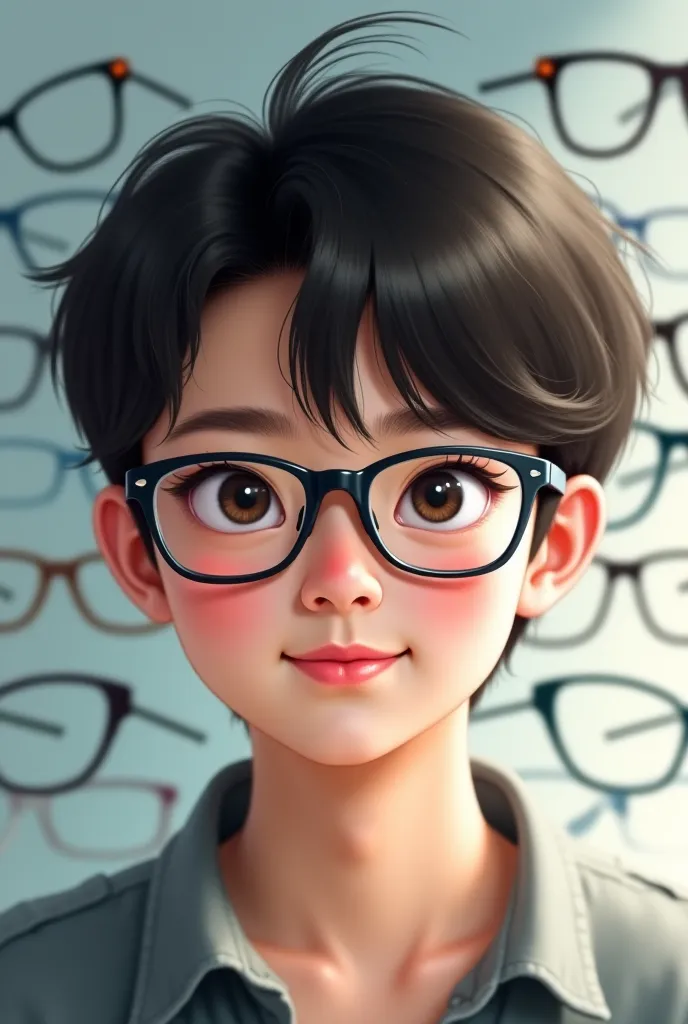 ren wearing glasses with an eyeglass background 