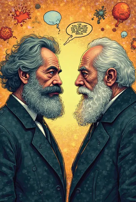 Marx looking at Hegel comic type image