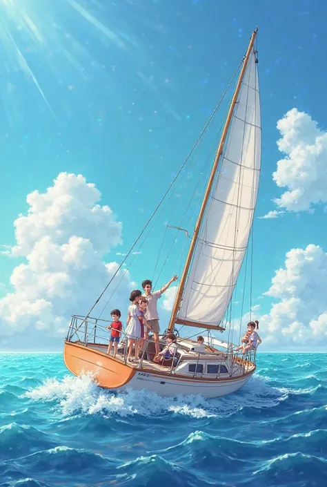 A family on a recreational trip with their ren on the sea