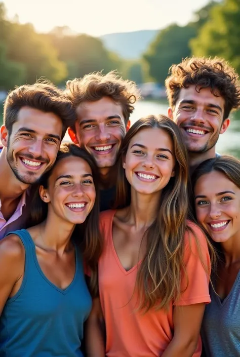 Genarate group of friends photo with three boys and two girls