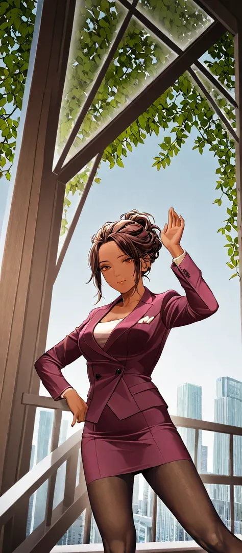 Thin dark brown skinned female in a skirt suit